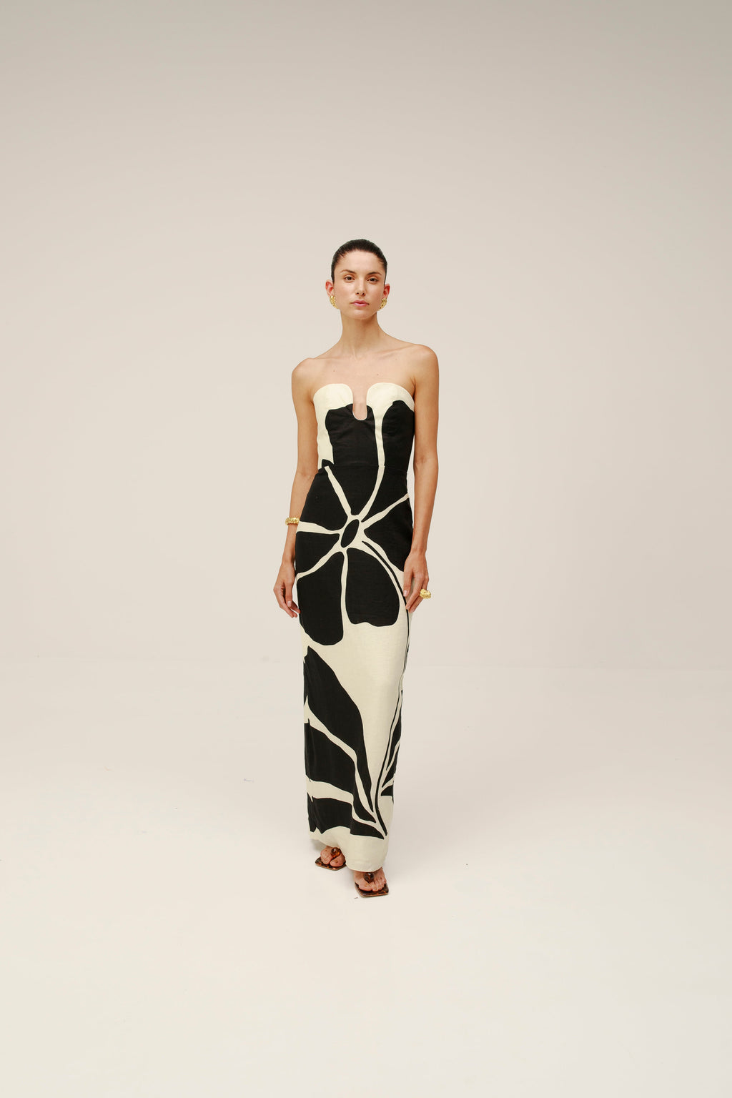 CALA DE LA CRUZ April Dress, Camellia Black & White