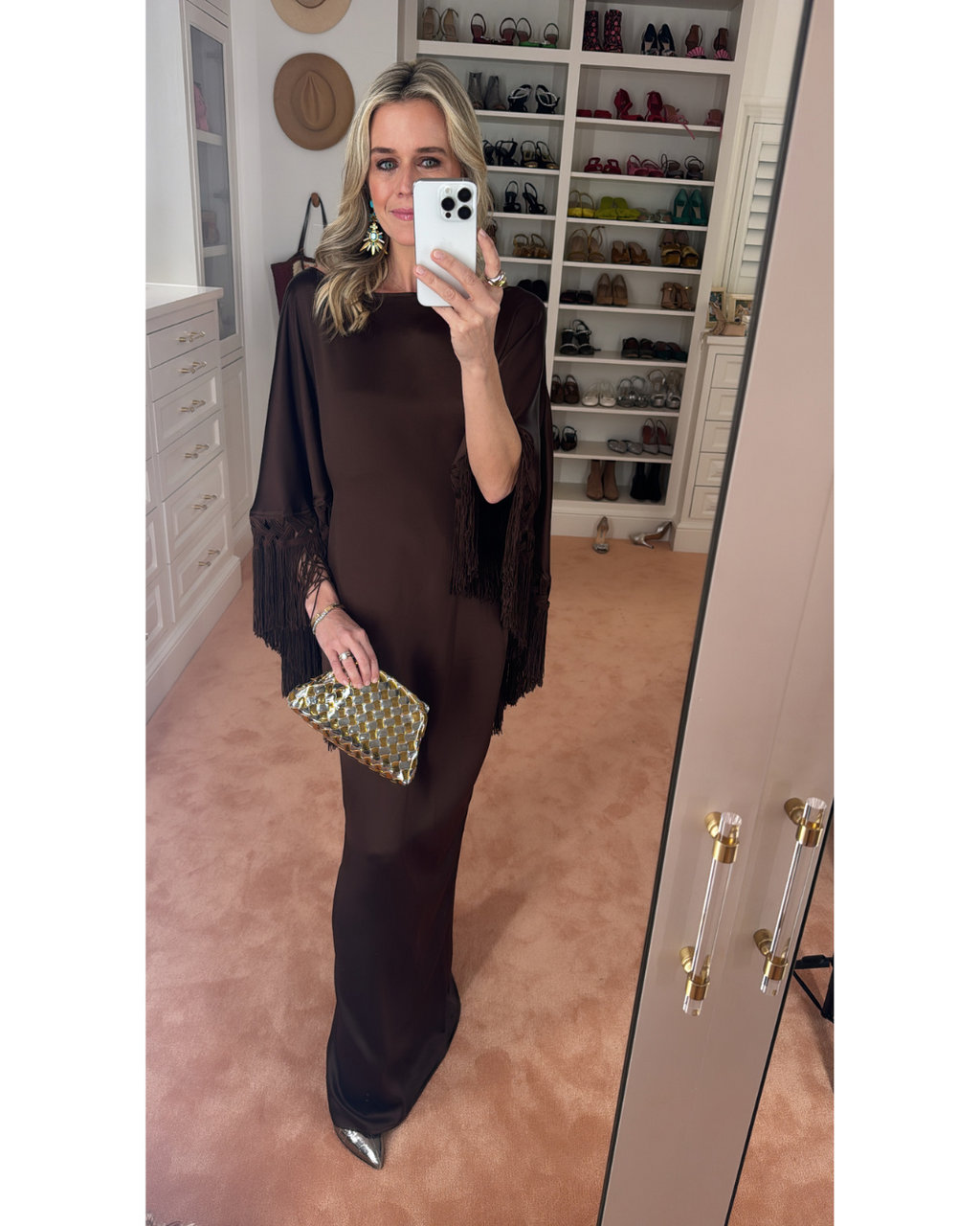 MASON by MASON'S DAUGHTER Kelsey Cape Gown, Chocolate Brown Fringe