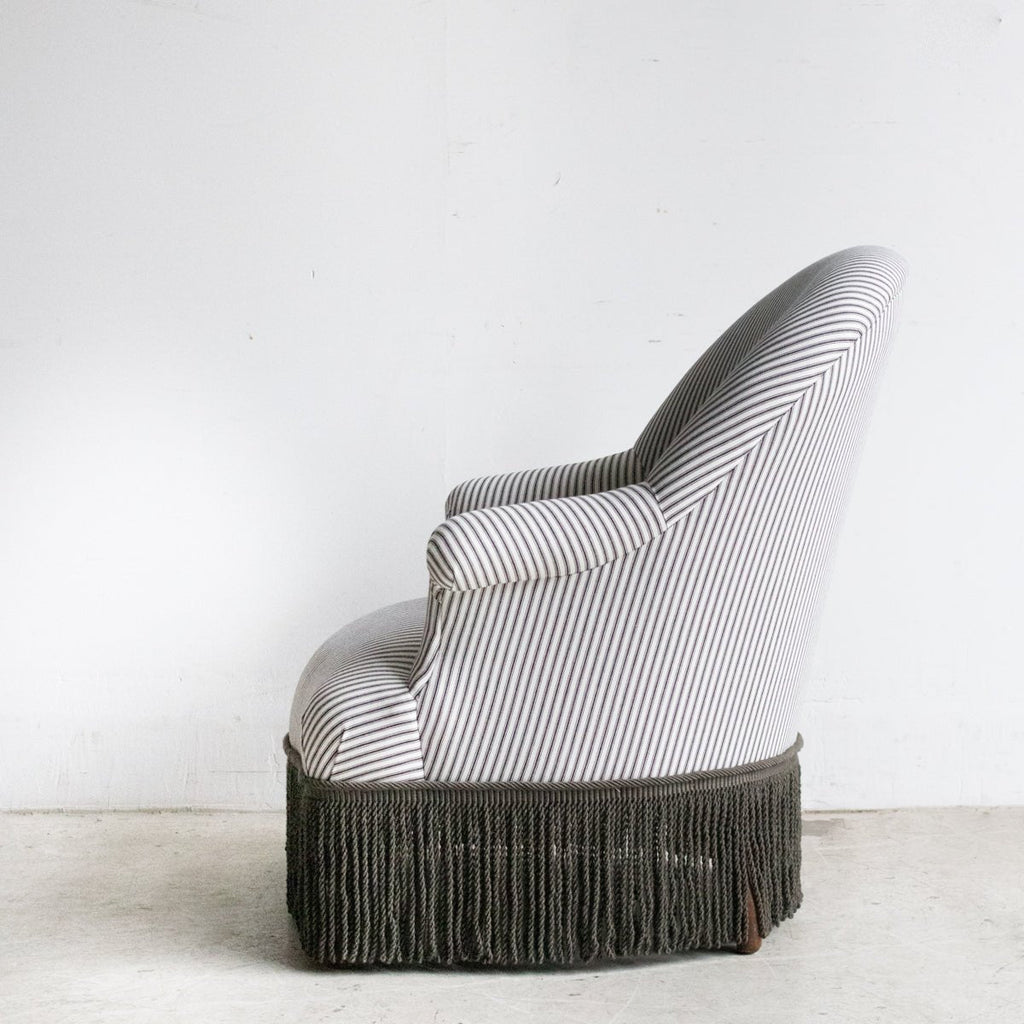 Vintage Crapaud Arm Chair | Ticking Stripe